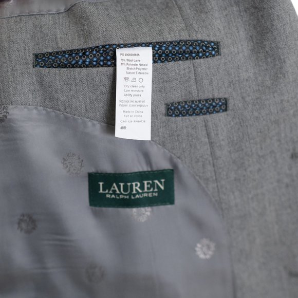 LAUREN RALPH LAUREN Grey Ultraflex Classic-Fit Wool Suit Jacket 48R & Pant 42x30 - Picture 5 of 15